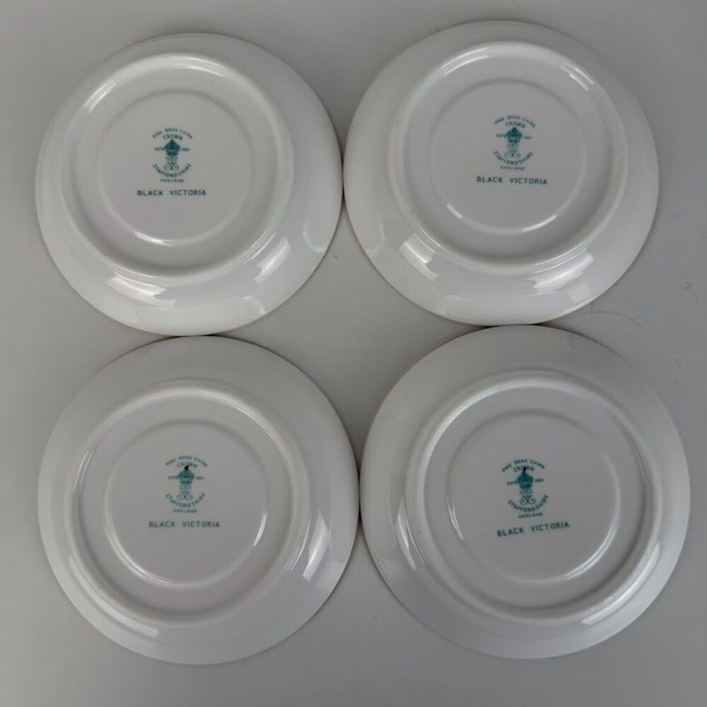 Vintage 1970s Crown Staffordshire Victoria Black Set of 4 Cups & 4 Saucers - Picture 8 of 16
